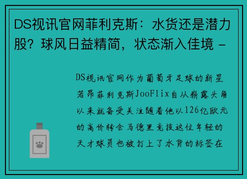 DS视讯官网菲利克斯：水货还是潜力股？球风日益精简，状态渐入佳境 - 副本